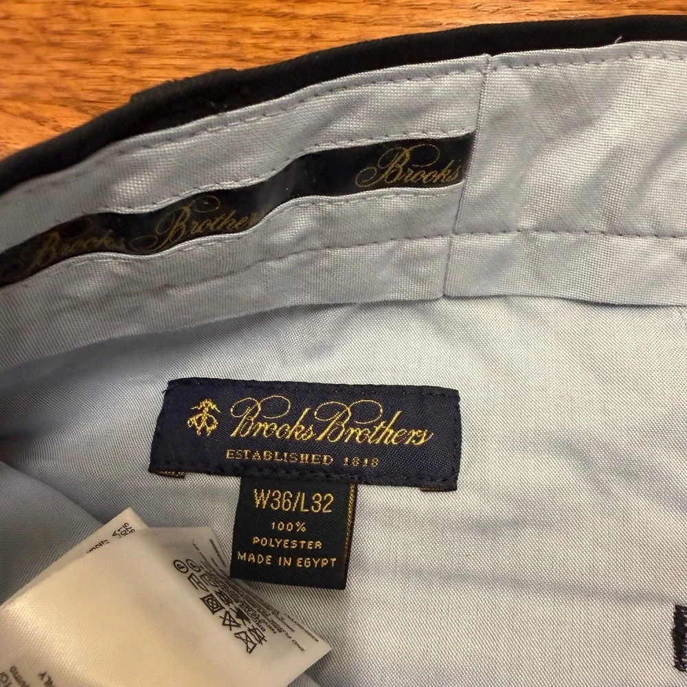 Brooks Brothers Dress Pants Mens 36x32 Navy Blue Flat Performance Polyester